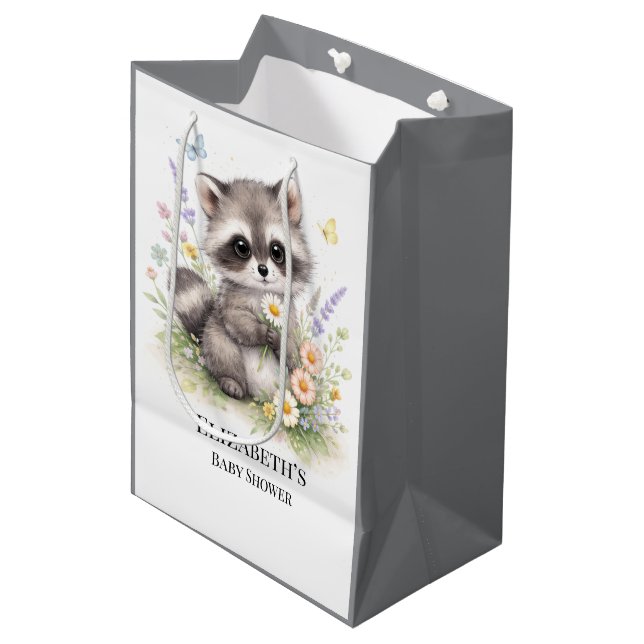 Cute Forest Baby Raccoon Baby Shower Favor Medium Gift Bag (Front Angled)