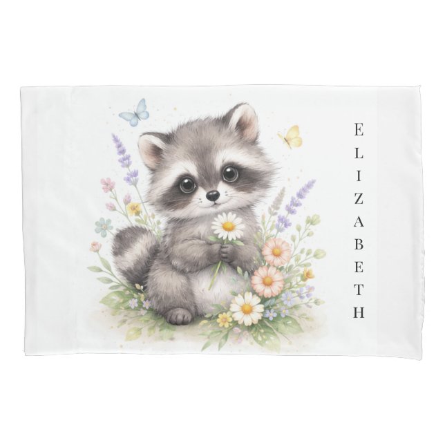 Cute Forest Baby Raccoon Baby Shower Gift Pillowcase (Front)