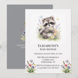 Cute Forest Baby Raccoon Baby Shower Invitation