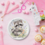 Cute Forest Baby Raccoon Baby Shower  Paper Plate<br><div class="desc">Celebrate your little one on the way with this adorable watercolor baby raccoon surrounded by delicate wildflowers. This sweet woodland design features a fluffy baby raccoon holding a daisy while soft florals, greenery, and butterflies create a charming forest feel. Perfect for woodland baby showers, nature-themed celebrations, and rustic baby shower...</div>