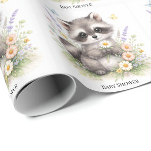 Cute Forest Baby Raccoon Baby Shower Wrapping Paper