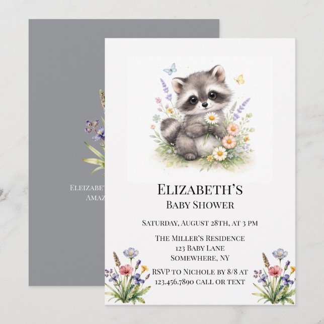 Cute Forest Baby Racoon Baby Shower Invitation (Front/Back)