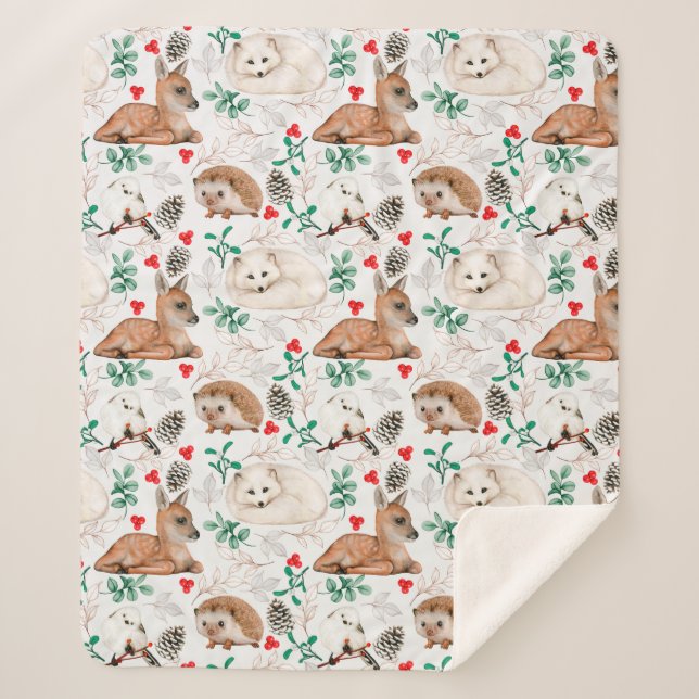 Cute Forest Critters Sherpa Blanket (Front)