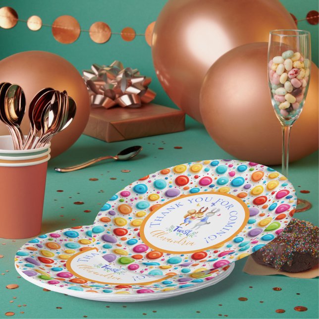 Cute Forest Dancing Rabbits Polka Dots Pattern Paper Plate (Creator Uploaded)