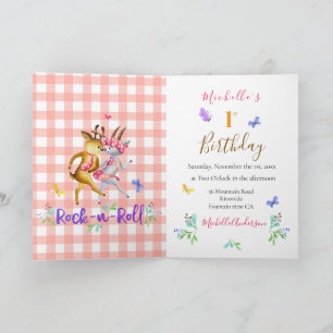 Cute Forest Deer Waltzing Red Gingham Party Invitation