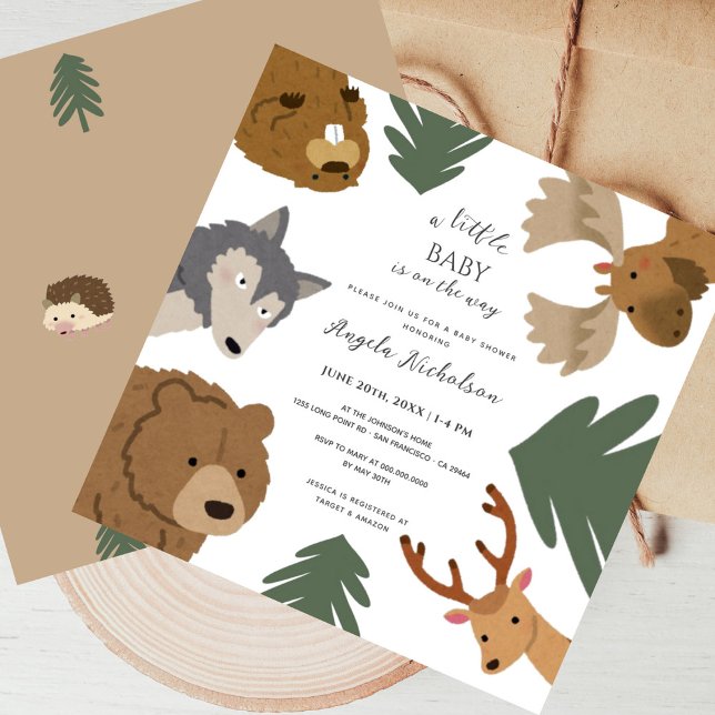 Cute Forest Friends Woodland Greenery Baby Shower Invitation (Creator Uploaded)