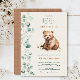 Cute forest leaves bear baby shower invitation