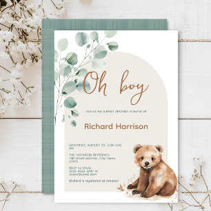 Cute forest leaves bear baby shower invitation