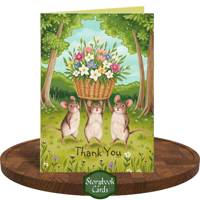 Cute Forest Mice and Wildflowers Basket Thank You Card (Creator Uploaded)