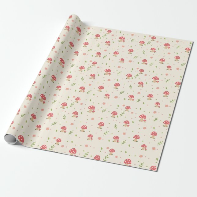 Cute Forest Mushroom Wrapping Paper (Unrolled)
