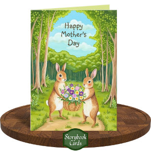 Cute Forest Rabbits Wildflowers Basket Mothers Day Card