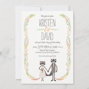 Cute Forest Raccoons Rustic Wedding Invitation