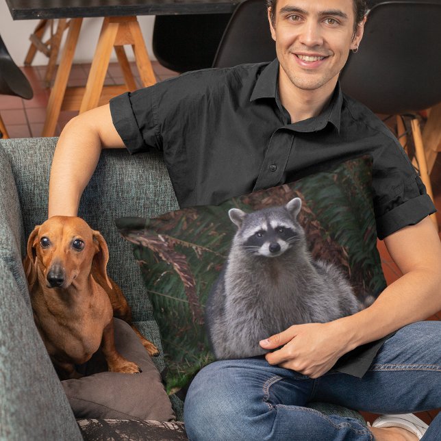 Cute Forest Racoon Photo Decorative Cushion (In Situ)