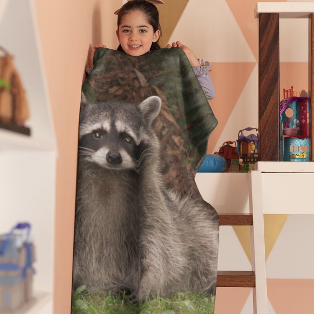 Cute Forest Racoon Wildlife Photo Fleece Blanket (In Situ Folded)