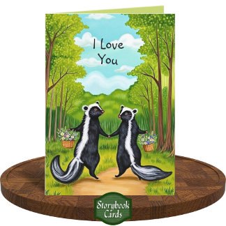 Cute Forest Skunk Couple Wildflowers I Love You Card