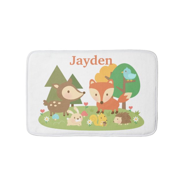 Cute Forest Woodland Animal Kids Room Decor Bath Mat (Front)