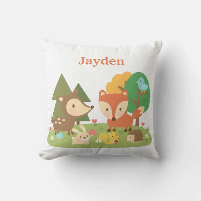 Cute Forest Woodland Animal Kids Room Decor Cushion (Front)