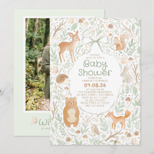 Cute Forest Woodland Animals Baby Shower Photo Invitation
