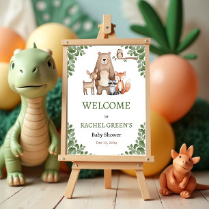 Cute Forest Woodland Animals Baby Shower Welcome  Poster