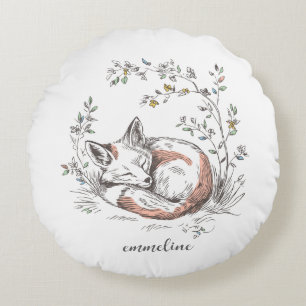 Cute Forest Woodland Fox Personalized Round Cushion
