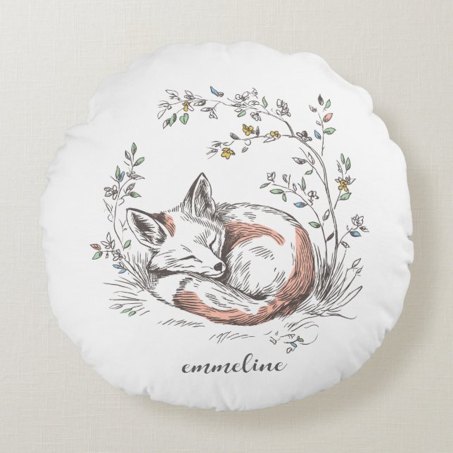 Cute Forest Woodland Fox Personalized Round Cushion (Front)