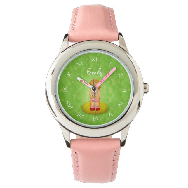 Cute Forget Me Not Girl Flower Bouquet With Name Watch (Front)