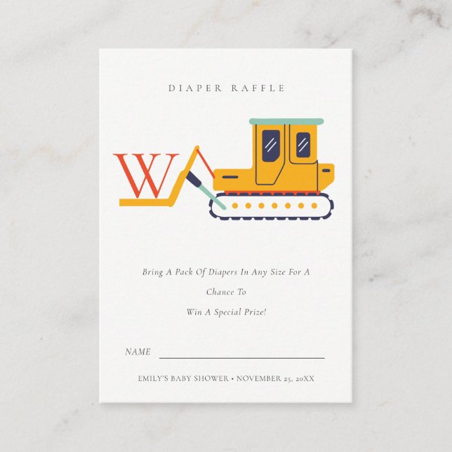 Cute Fork Lift Monogram Diaper Raffle Baby Shower Enclosure Card (Front)