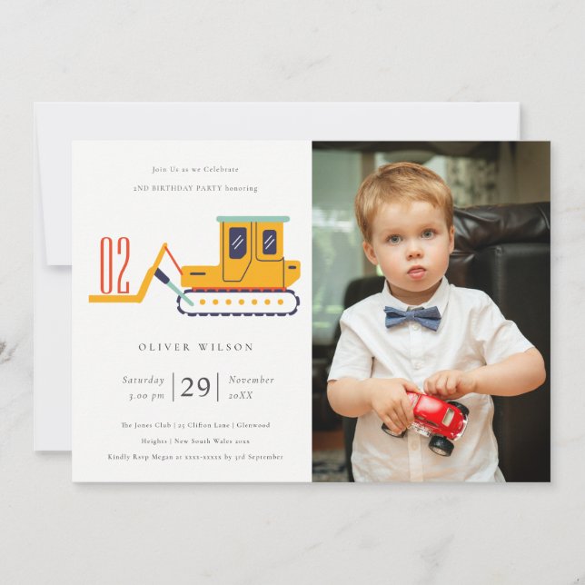 Cute Fork Lift Vehicle Photo Birthday Invite (Front)