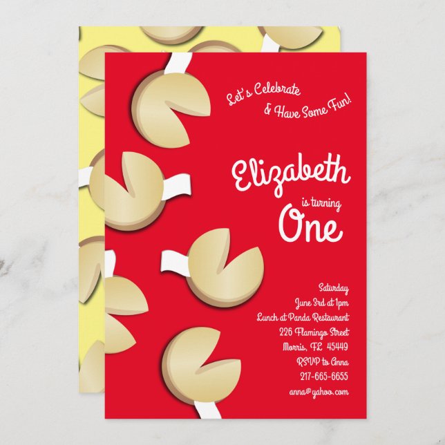 Cute Fortune Cookies Kids 1st Birthday Party Invitation (Front/Back)