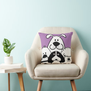 Cute Four Black and White Dog Doodles Cushion