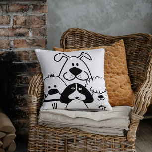 Cute Four Black and White Dog Doodles Cushion