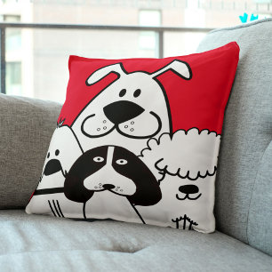 Cute Four Black and White Dog Doodles Cushion