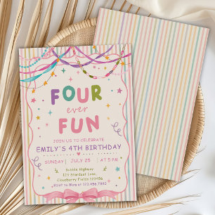 Cute Four Ever Fun 4th Birthday Party Invitation