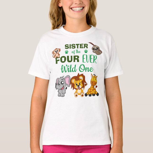 Cute Four Ever Wild Jungle Safari Animal Sister T-Shirt (Front)