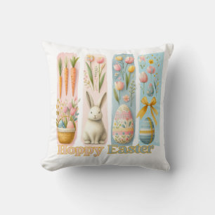 Cute Four Vertical Brash Watercolor Hoppy Easter Cushion