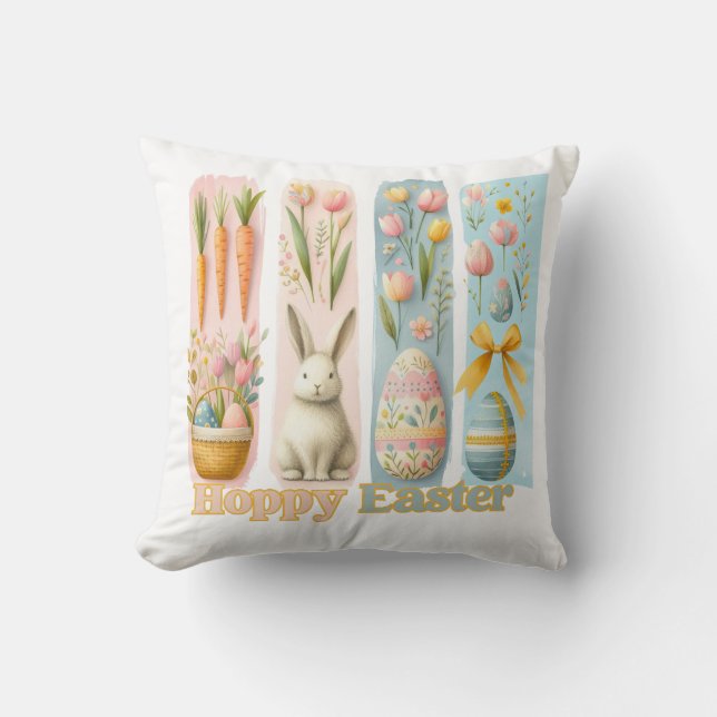 Cute Four Vertical Brash Watercolor Hoppy Easter Cushion (Front)