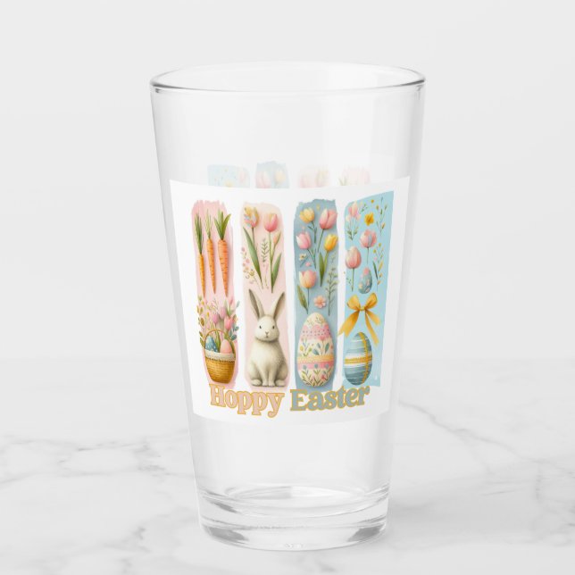 Cute Four Vertical Brash Watercolor Hoppy Easter Glass (Front)