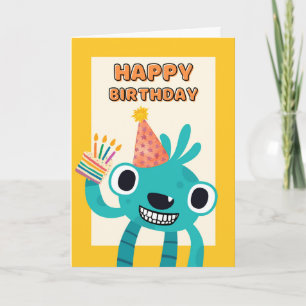 Cute Fourth Birthday for Child with Creature Card