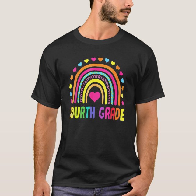 Cute Fourth Grade Rainbow Girls Kids Teacher Team  T-Shirt (Front)