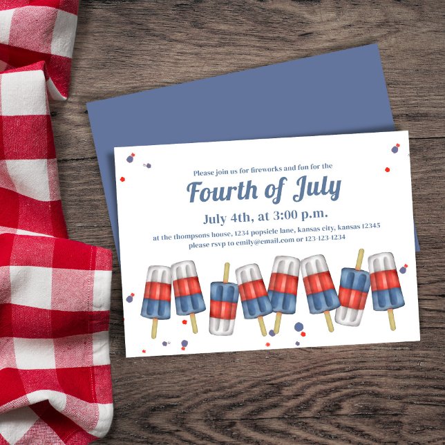 Cute Fourth of July Popsicle Summer Party Invitation (Summer Fourth of July Popsicle invitation with cute confetti)