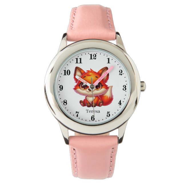Cute fox add name girls watch (Front)