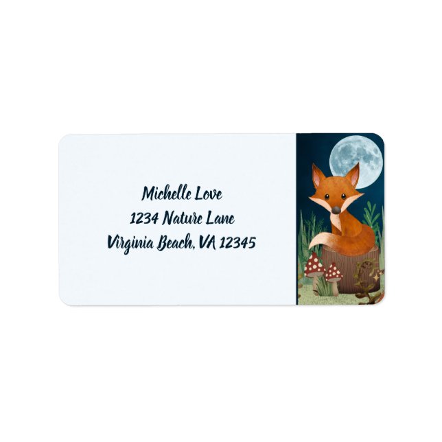 Cute Fox and a Full Moon Woodland Address Label (Front)