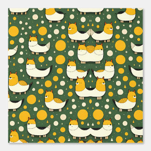 Cute Fox and Circle Pattern on Green Wallpaper