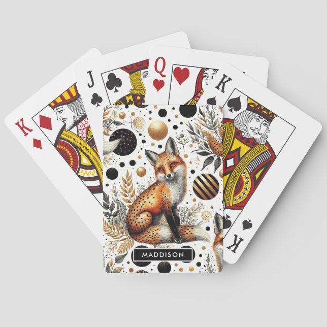 Cute Fox and Dots Seamless Playing Cards (Back)