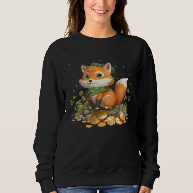 Cute Fox and Gold Coins St Patrick s Day Fox Sweatshirt (Front)