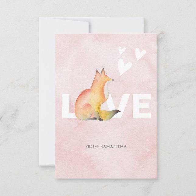 Cute Fox and Hearts Classroom Valentine Card (Front)