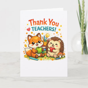 Cute fox and hedgehog teacher appreciation design card
