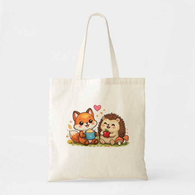 Cute Fox and Hedgehog Tote Bag – Adorable Woodland (Front)