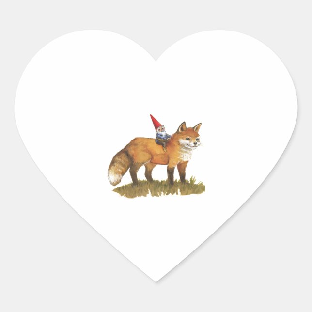 Cute Fox And His Friend Gnome   Heart Sticker (Front)