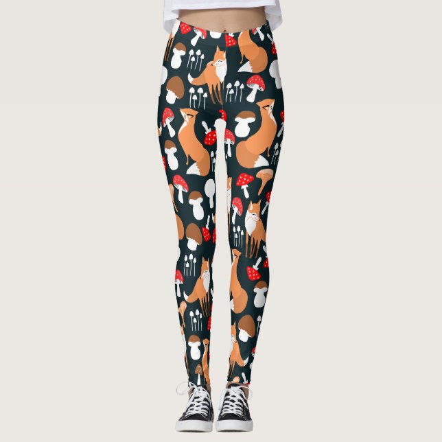 Cute Fox and Mushrooms Leggings (Front)